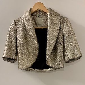 Anthropologie Metallic Gold Party Shrug